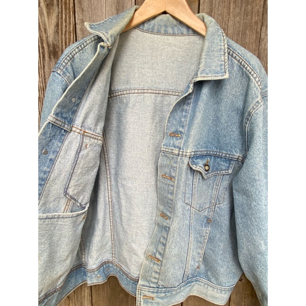VINTAGE acid wash denim jean jacket size large - Picture 7 of 10